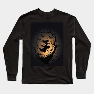 halloween witch silhouette Long Sleeve T-Shirt